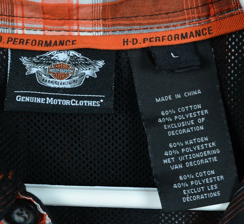 Harley-Davidson Performance Men Large Orange Plaid Vented Garage Mechanic Shirt