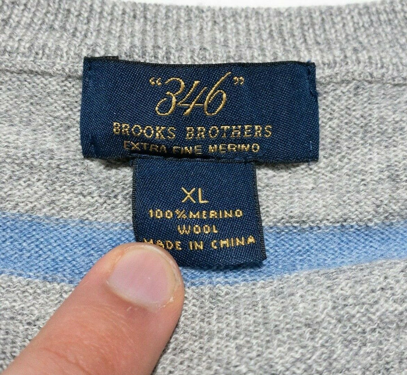 Brooks Brothers Men's XL Merino Wool Gray Multi-Color Striped Crewneck Sweater