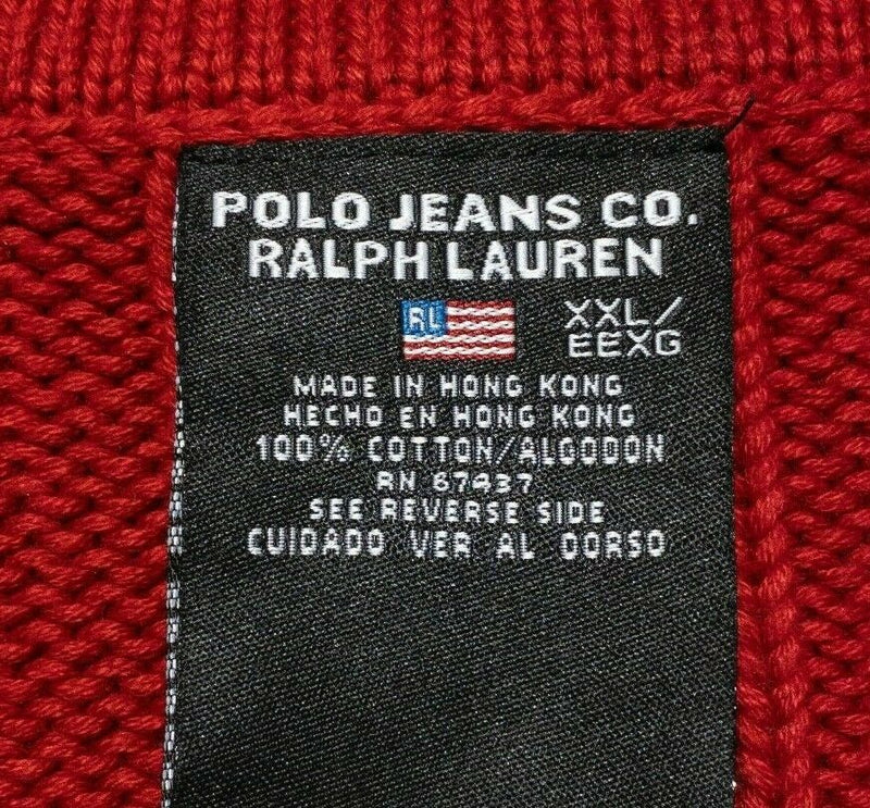 Polo Jeans Ralph Lauren Men's 2XL Solid Red RL Flag Embroidered 1/4 Zip Sweater