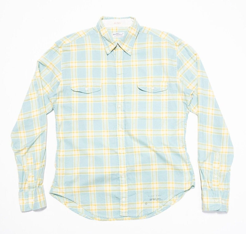 GANT Oxford Shirt Large Men's Long Sleeve Blue Yellow Plaid Rugger Jon's Oxford