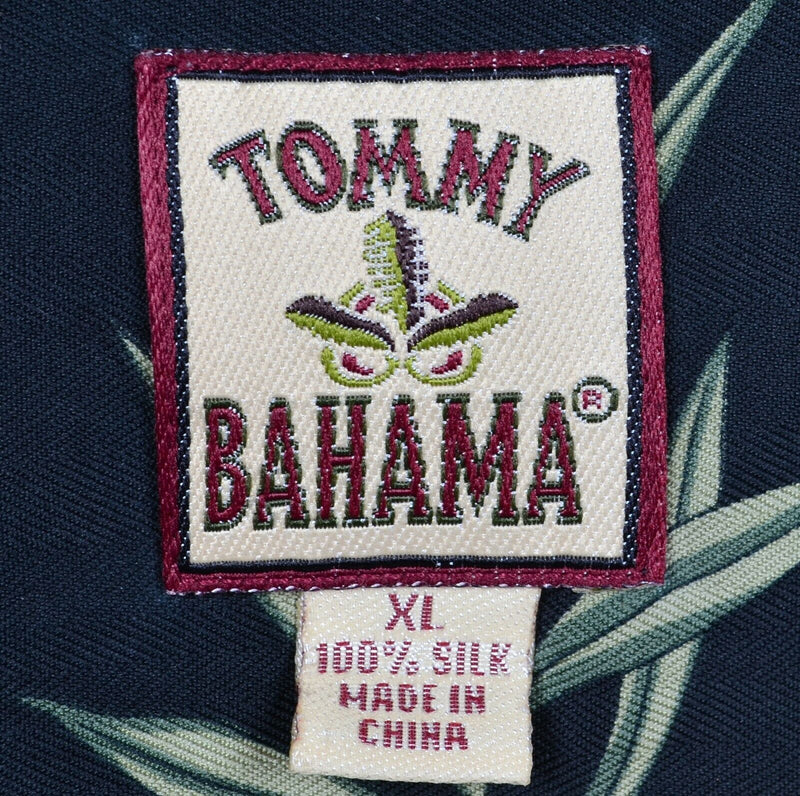 Tommy Bahama Men's XL 100% Silk Black Floral Hawaiian Aloha Camp Shirt