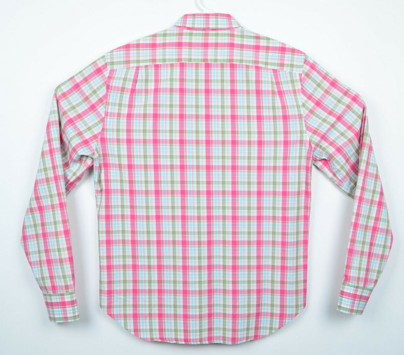 Bonobos Men's Sz Medium Pink Green Blue Plaid Long Sleeve Button-Down Shirt