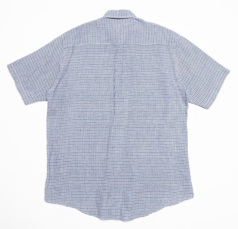 Brooks Brothers Irish Linen Shirt Medium Men's Blue White Check Button-Down