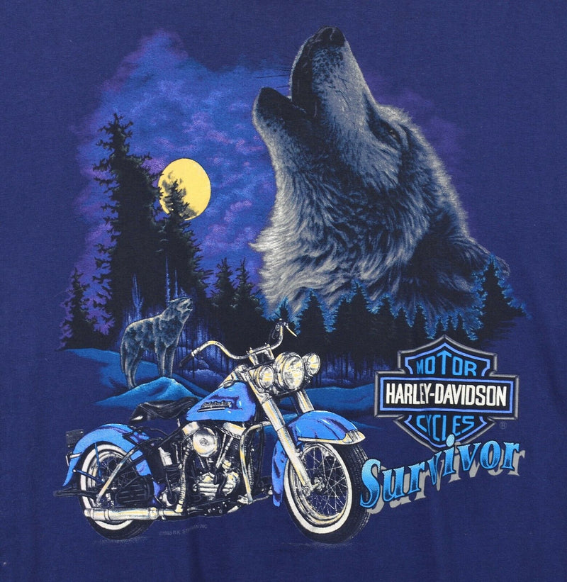 Vintage 90s Harley-Davidson Men's Sz Medium Survivor Wolf Hawaii Purple T-Shirt