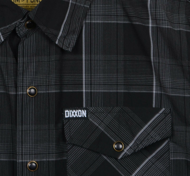 Dixxon Flannel Men's Small Pearl Snap Bamboo Black Gray Plaid Short Sleeve Shirt