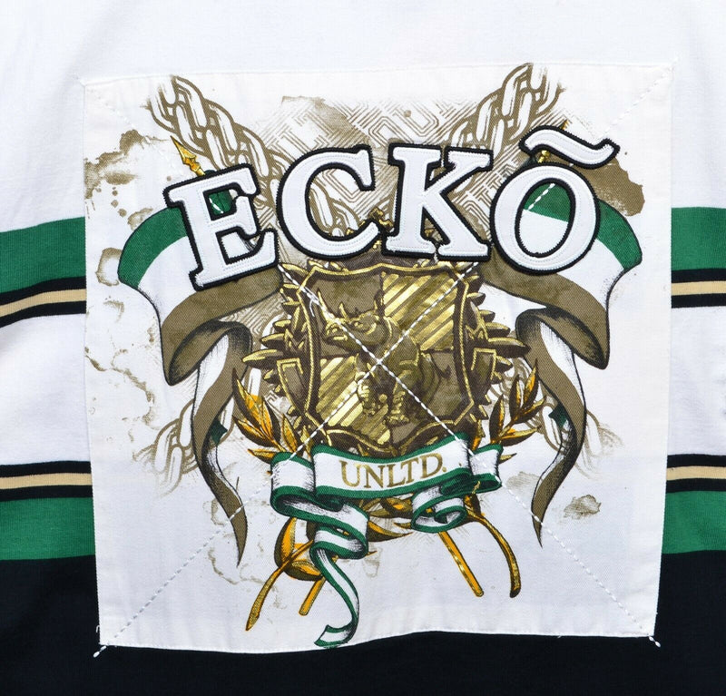 Ecko Unltd. Men's XL Rugby Black Green Chunky Stripe Crest Spell Out Polo Shirt