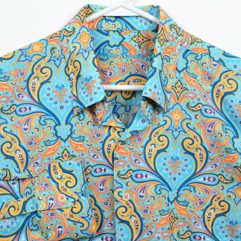 Alan Flusser Men's Large Paisley Aqua Blue Orange Yellow Multi-Color Shirt