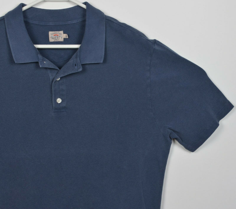 Faherty Brand Men's Large Solid Navy Blue Indigo Short Sleeve Polo Shirt