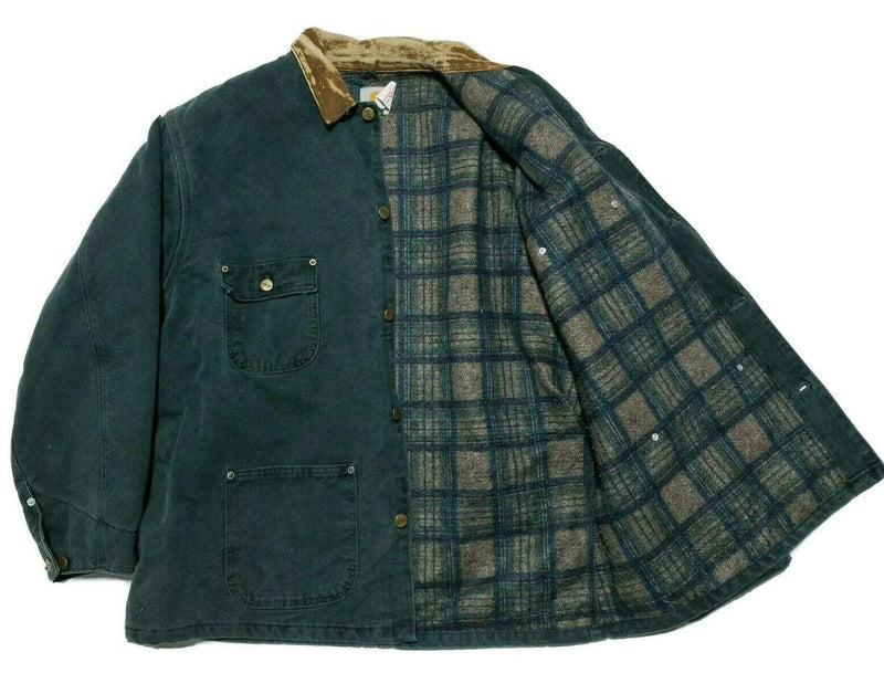 Carhartt Men's XL Blanket Lined Green Vintage 90s Chore Field Coat CB0443 Jacket