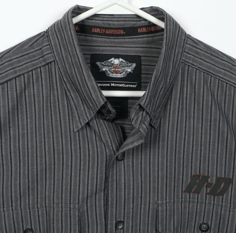 Harley-Davidson Men's Large Gray Striped "1" Logo Garage Mechanic Biker Shirt