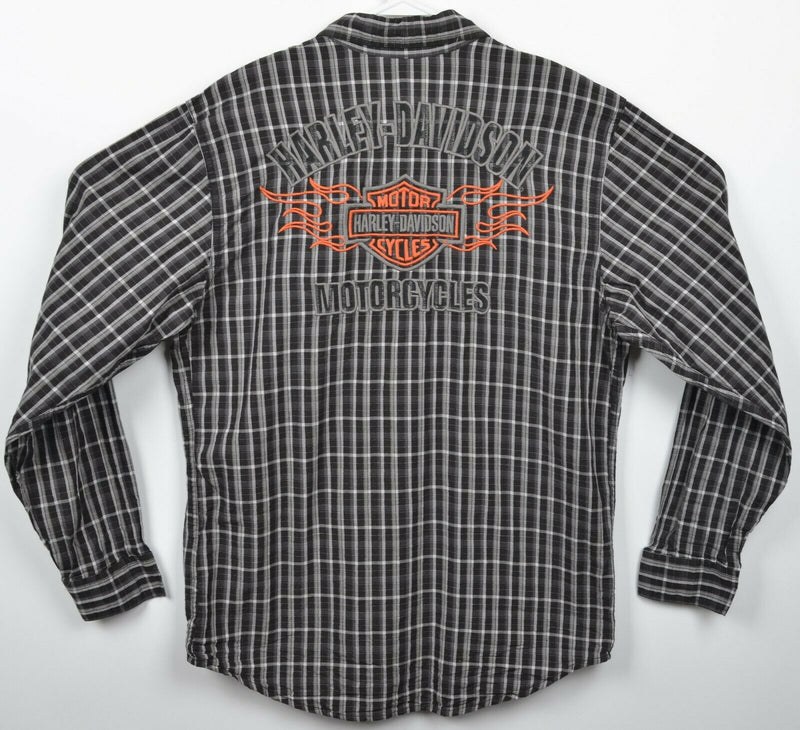 Harley-Davidson Men's Large Flames Black Plaid Garage Mechanic Woven Shirt