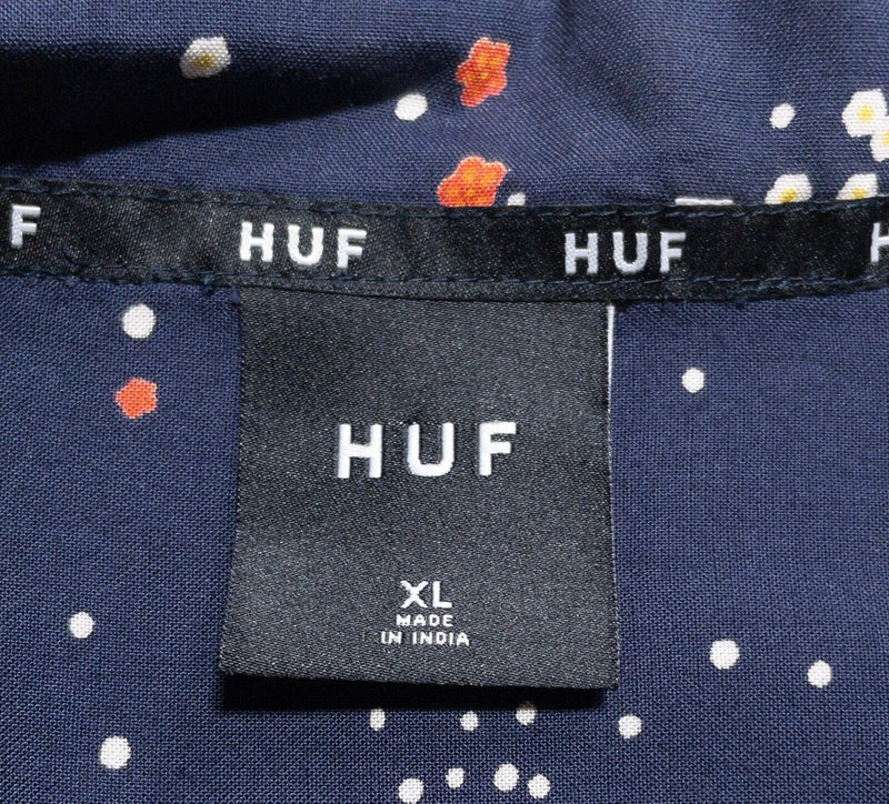 HUF Camp Shirt Men's XL Blue Floral Geometric Loop Collar Viscose Hawaiian