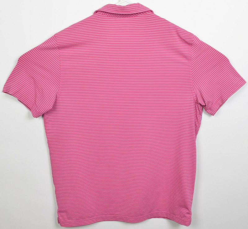 Vineyard Vines Men's Medium Pink Striped Whale Polyester Wicking Golf Polo Shirt