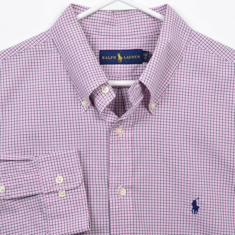 Polo Ralph Lauren Men's 17.5 32/33 Pink Blue Check Button-Down Dress Shirt