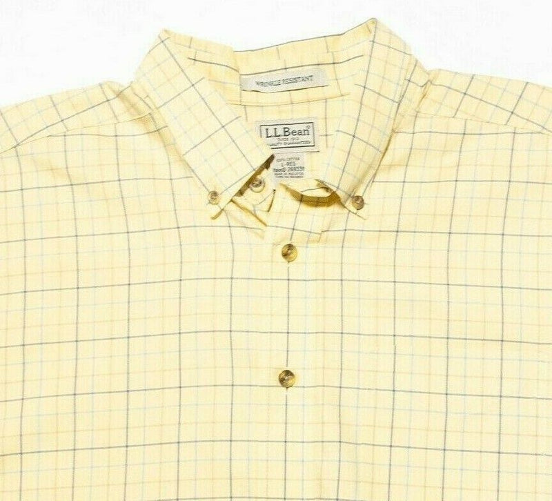 L.L. Bean Shirt Men's Large Wrinkle-Free Twill Sport Yellow Plaid Short Sleeve