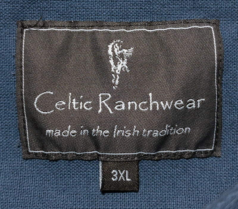 Celtic Ranchwear Collarless Button-Up Shirt Blue Irish Cotton Linen Men's 3XL