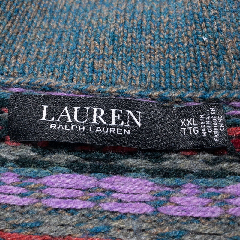 Lauren Ralph Lauren Cardigan Sweater Women's 2XL Wool Fair Isle Multicolor Aztec