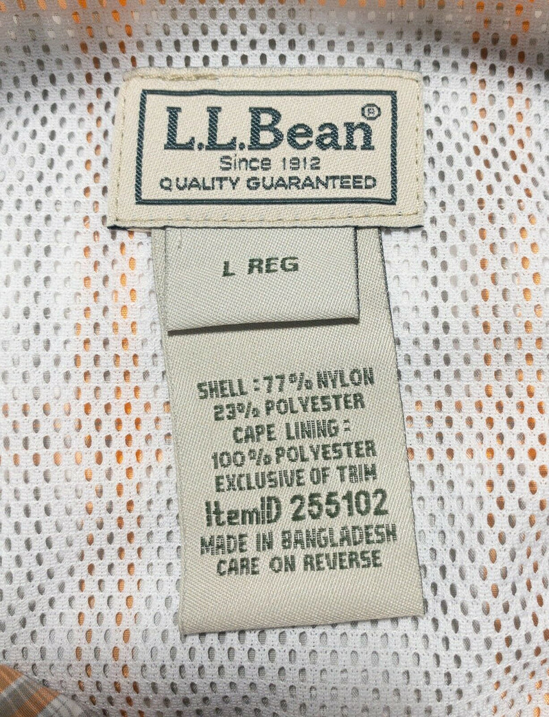 L.L. Bean Men's Large Vented Fishing Gray Orange Plaid Outdoor Nylon Shirt