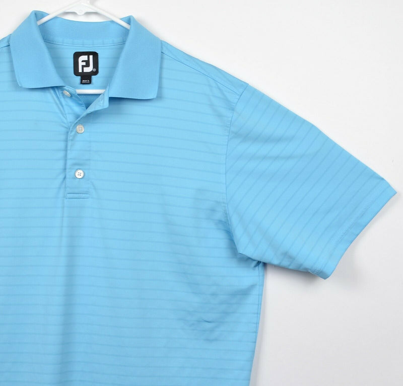 FootJoy Men's Sz Medium Light Blue Striped FJ Performance Golf Polo Shirt