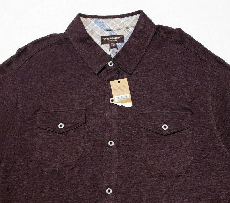 Johnston & Murphy Linen Shirt 2XL Men's Burgundy Purple Button-Front Casual