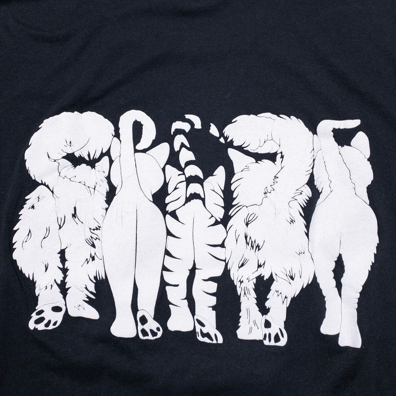 Vintage Cat T-Shirt Jerzees Mens XL Heads and Tails Linda Lori Black Puffy Print
