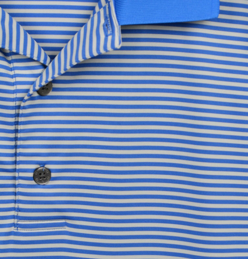 FootJoy Men's Sz Large Blue White Striped Polyester Blend FJ Golf Polo Shirt