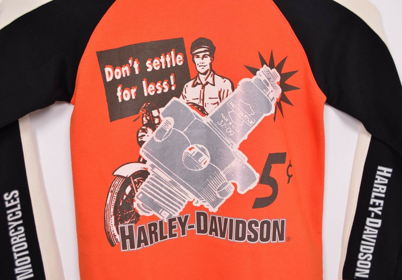 Harley Davidson Men's Sz Medium Half Zip Orange Black Spark Plug Sweatshirt