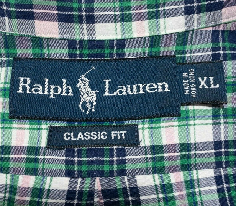 Polo Ralph Lauren XL Classic Fit Men's Button-Down Shirt Green Pink Plaid Pony