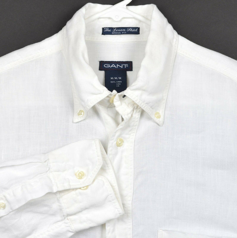 GANT Men's Sz Medium 100% Linen White Vacation Resort Button-Down Shirt