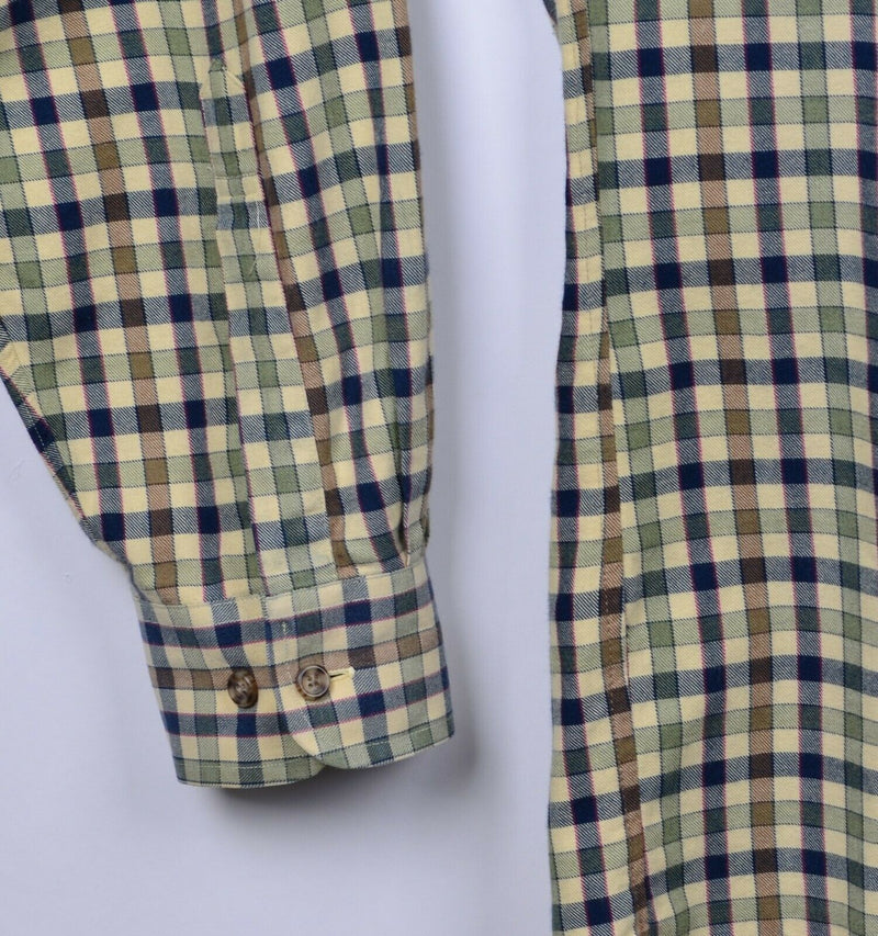 Viyella Men's LT Cotton Wool Blend Plaid Check Navy Yellow Flannel Shirt