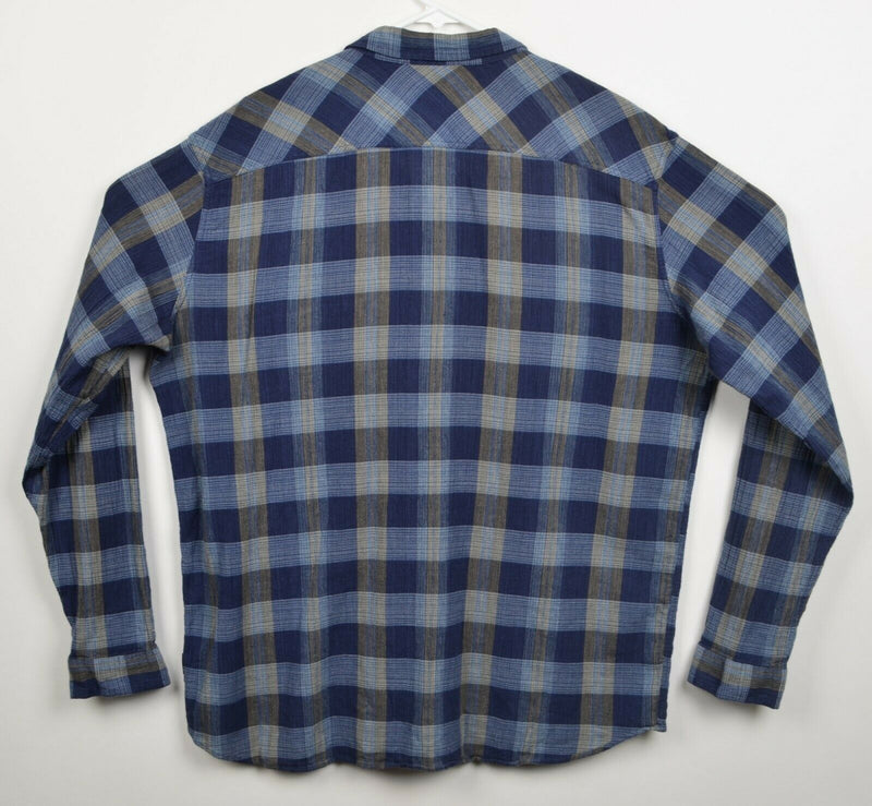 Patagonia Men's 2XL Seersucker Organic Cotton Blue Plaid Check Long Sleeve Shirt
