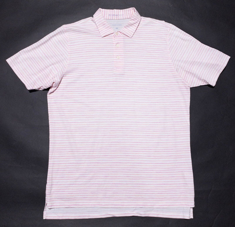 B. Draddy Polo Medium Men's Shirt Pink White Striped Golf Preppy