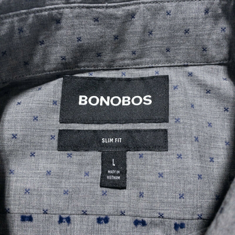 Bonobos Men's Large Slim Fit Polka Dot Gray Blue Casual Button-Front Shirt