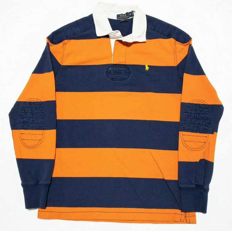 Polo Ralph Lauren Rugby Orange Blue Chunky Stripe Padded 90s Shirt Men's Medium