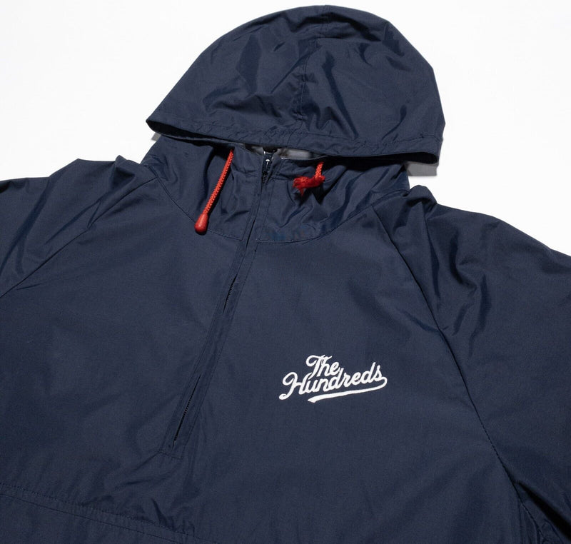 The Hundreds Jacket Men's XL Anorak Windbreaker Navy Blue Red Spell Out Logo