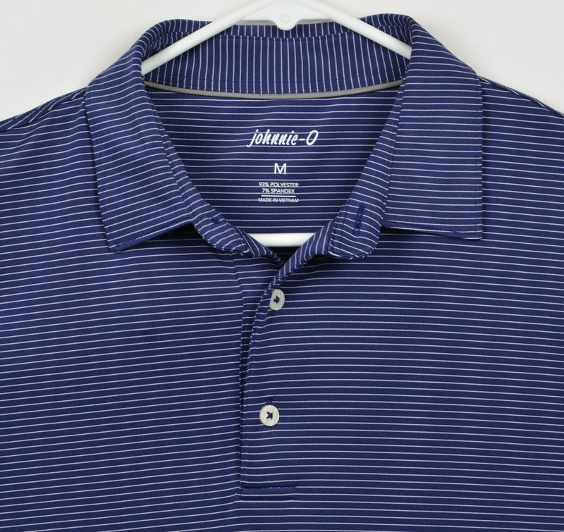 Johnnie-O Men's Sz Medium Navy Blue Striped Polyester Spandex Golf Polo Shirt