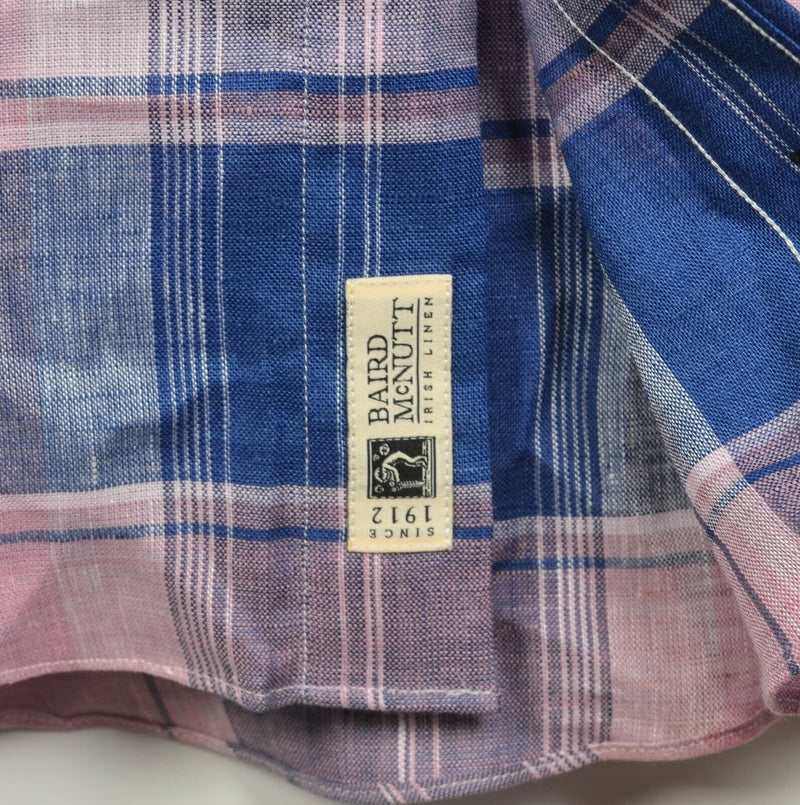 Brooks Brothers Men's Large Baird McNutt Irish Linen Pink Blue Plaid Shirt