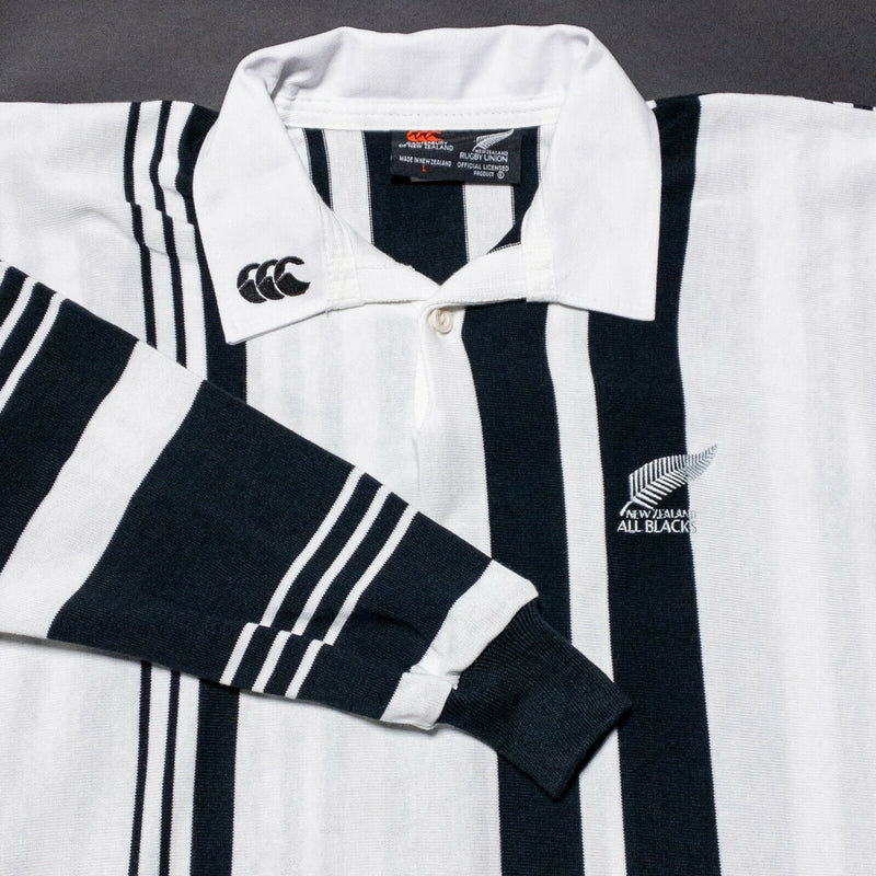 New Zealand All Blacks Canterbury Rugby Polo Black White Striped Men's Large