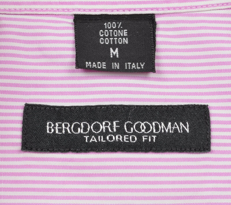 Bergdorf Goodman Men's Medium Tailored Pink Pinstriped Italy Button-Down Shirt