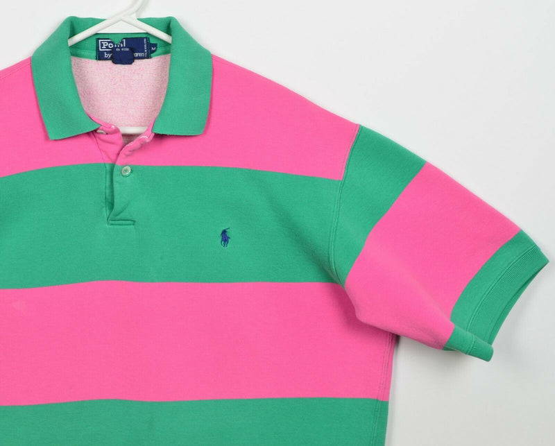 Polo Ralph Lauren Men's Medium Chunky Pink Green Stripe Sweatshirt Rugby Shirt