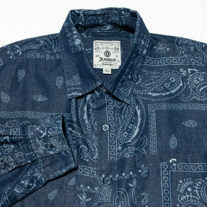Akademiks Jeanius Bandana Shirt Men's Large Blue Paisley Button-Front