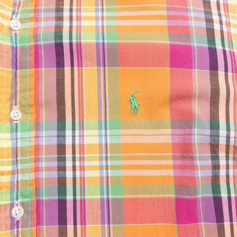 Polo Ralph Lauren Indian Madras Shirt Mens 2XL Colorful Plaid Orange Pink Button