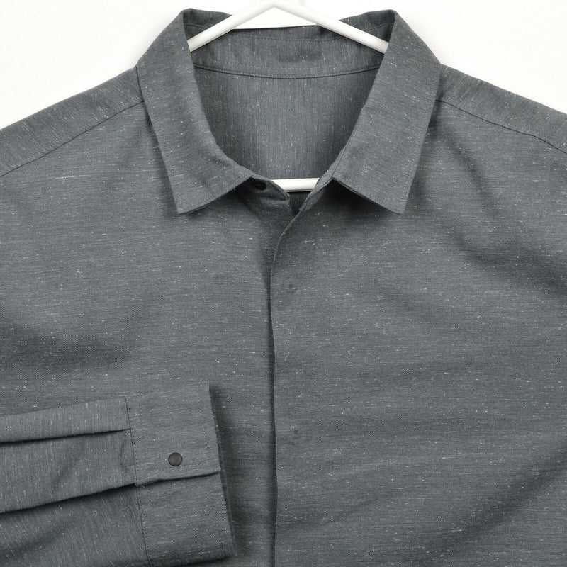 Lululemon Snap-Front Gray Speckled Side Pockets Long Sleeve Shirt Men's XL?