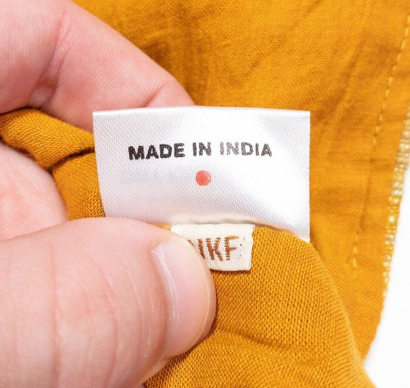 Fabindia Kurta Shirt 42 Men's Silk Sleeveless Yellow/Orange Striped Woven