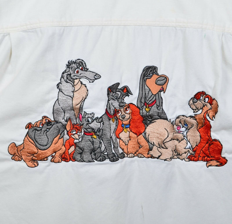 Disney Lady and The Tramp Women's XL Embroidered Dogs Vintage Button-Front Shirt