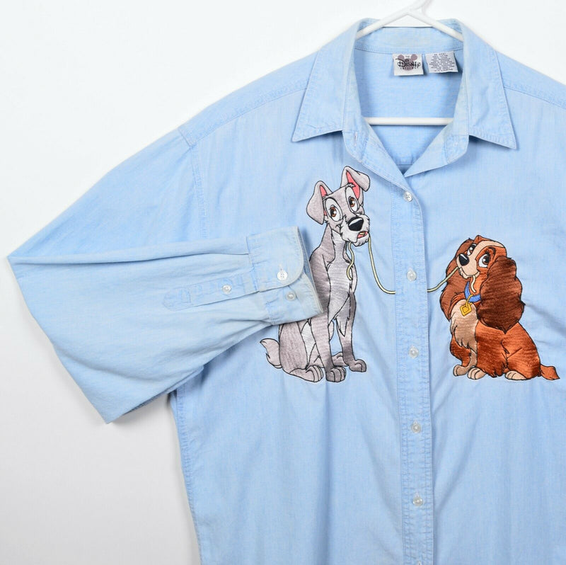 Disney Lady and the Tramp Women's 2XL Embroidered Spaghetti Button-Front Shirt