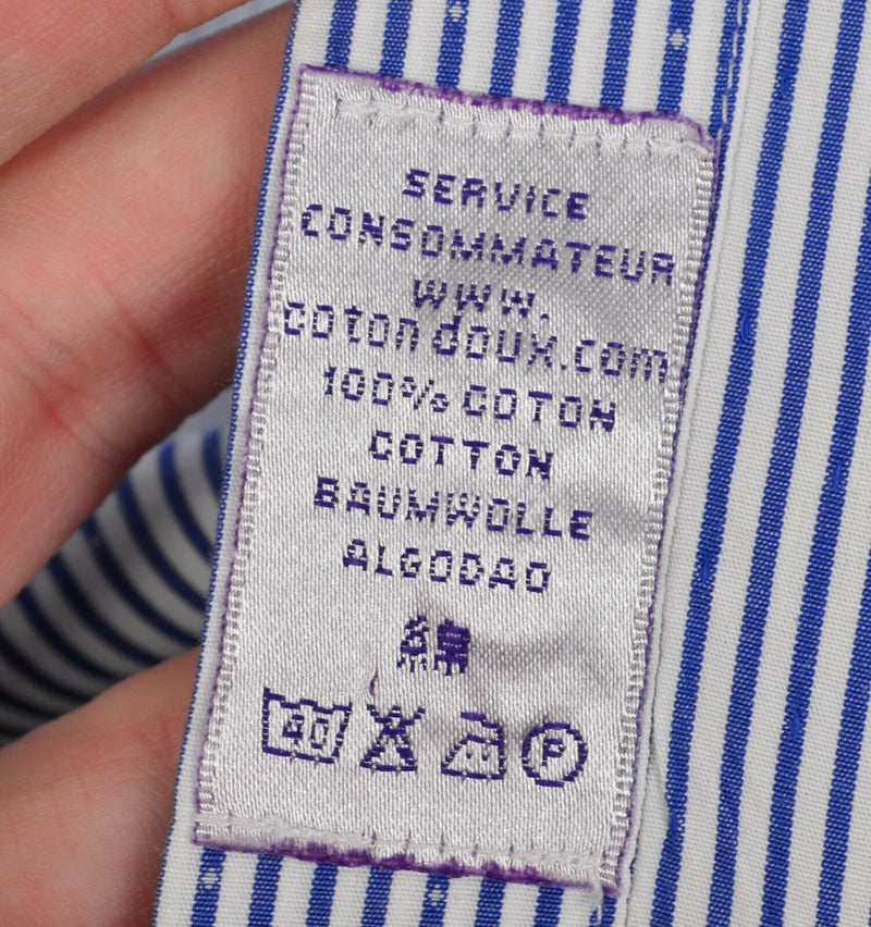 Coton Doux Men's 17.5 Flip Cuff Balloon Blue Striped Button-Front Shirt