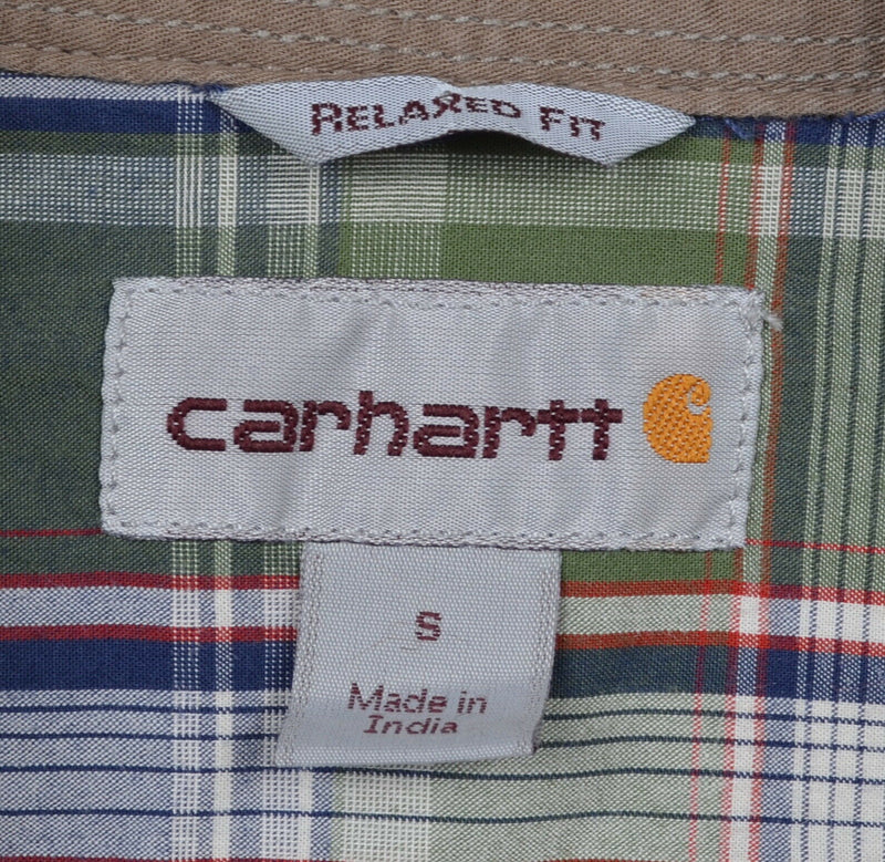 Carhartt Men's Small Regular Fit Pearl Snap Blue Green Plaid Western Shirt