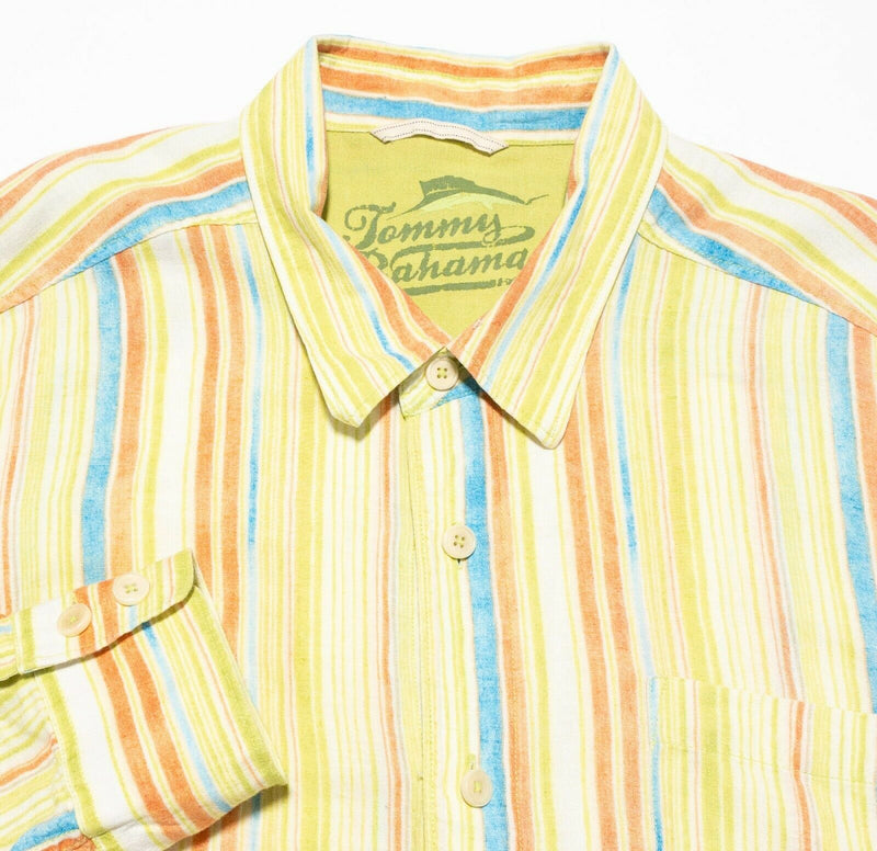 Tommy Bahama 100% Linen Multi-Color Striped Button-Front Shirt Men's 2XL