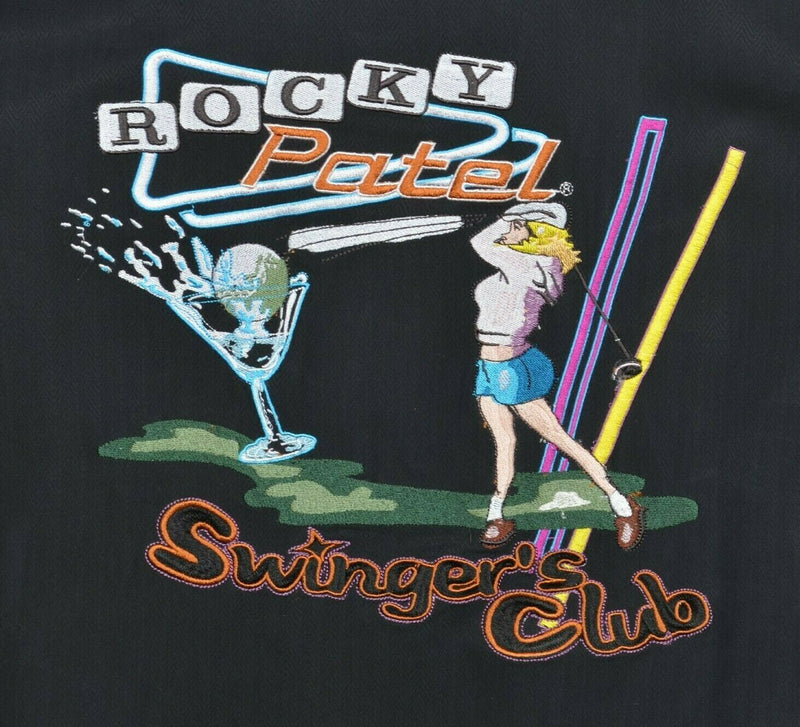 Rocky Patel Men's Large "Swinger's Club" Embroidered Golf Silk Hawaiian Shirt